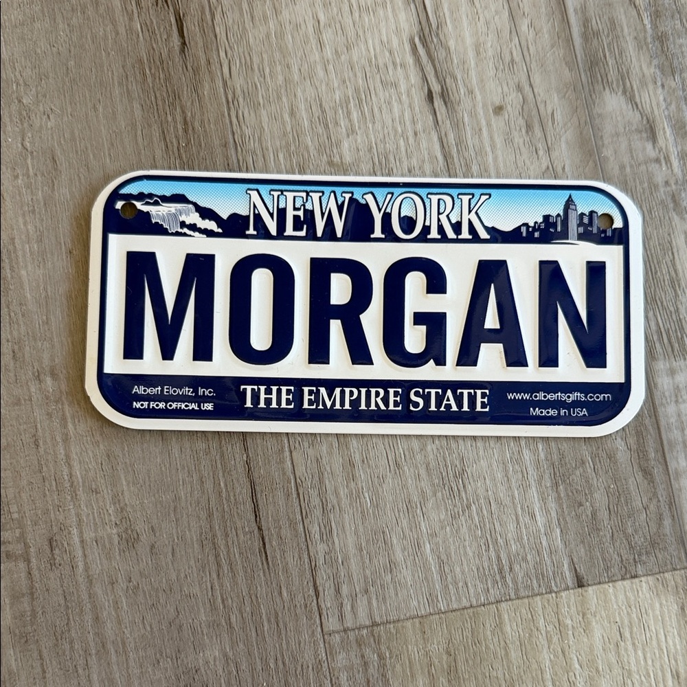 Morgan New York state license plate decor